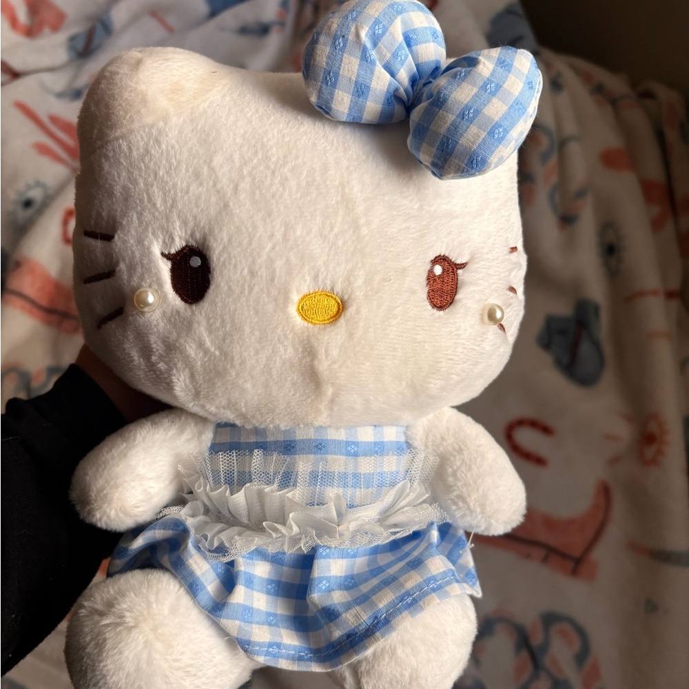 Hello Kitty Plush Toy with Blue Gingham Dress